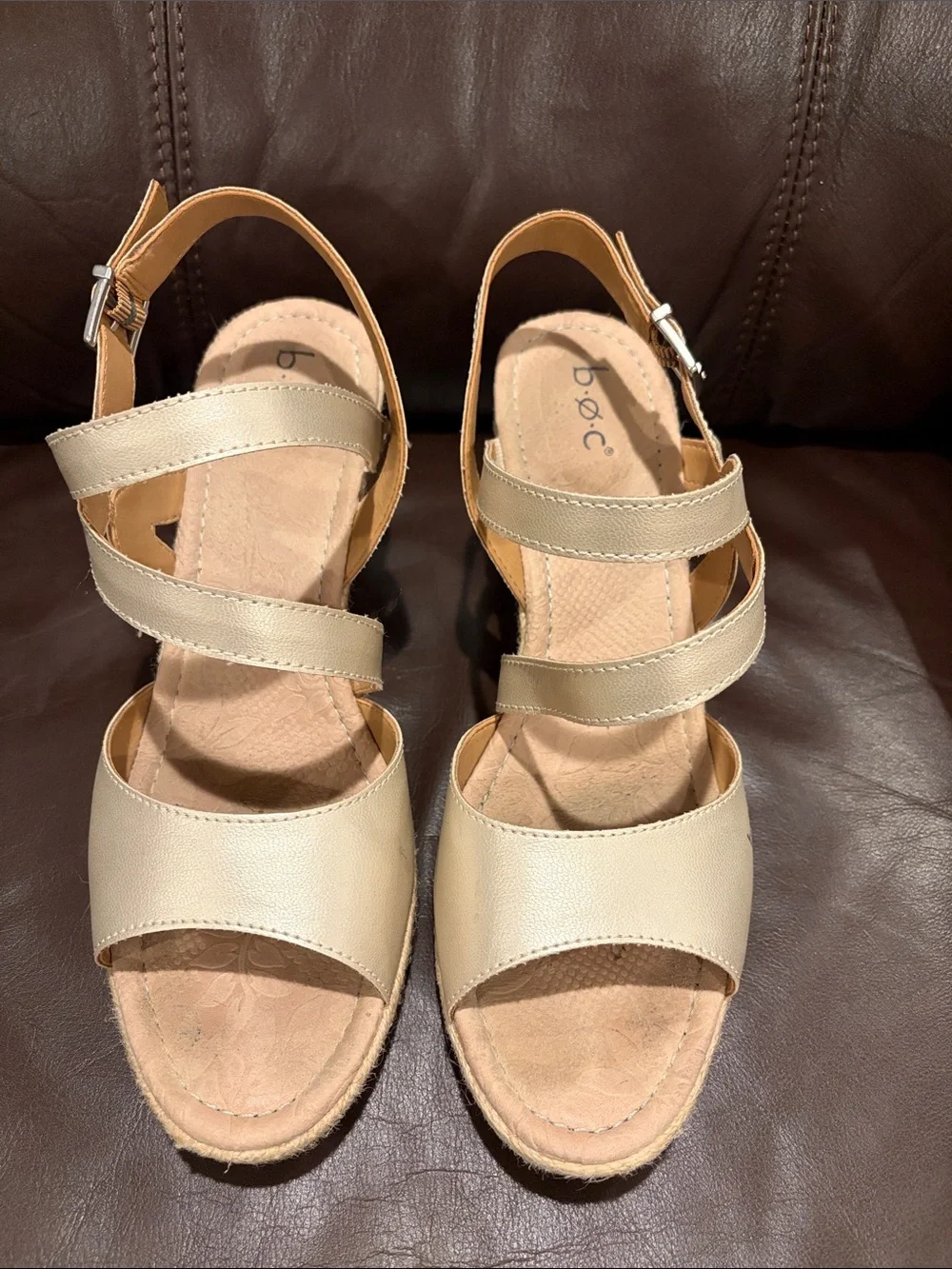 b.o.c. Women's Neutral Strappy Espadrille Wedge Sandals